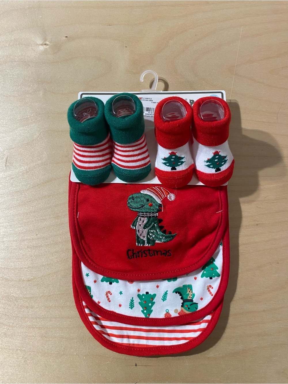 Duck Duck Goose Baby Christmas Bib and Sock Set - Red / Green 0-9 Months (W)